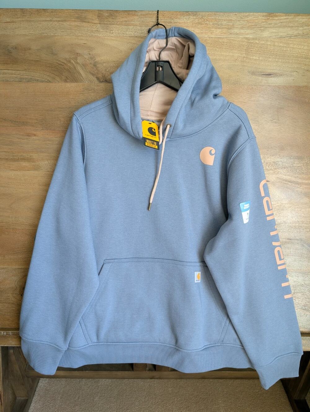 NWT Carhartt Hoodie Womens 2X Pale Blue Graphic Sleeve Relaxed Fit 102791 HS8